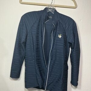 Rohnisch Textured Navy Jacket with Embroidered Detail